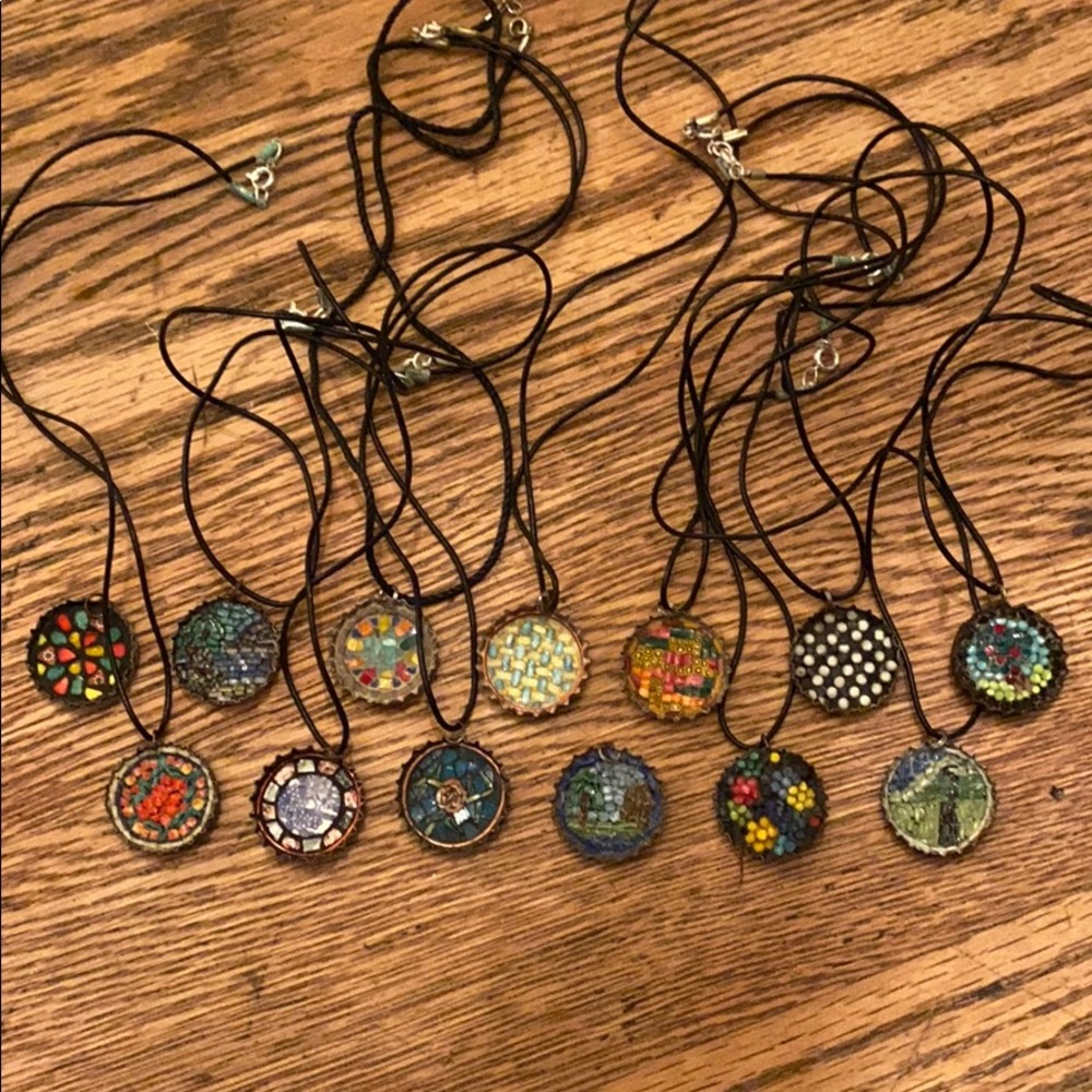 Lot of micro mosaic bottle cap necklaces